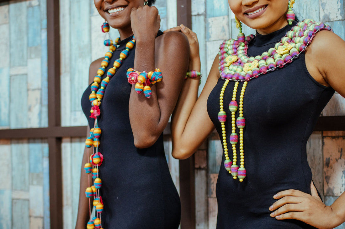 Handmade beaded jewelry and bracelets displayed on a surface