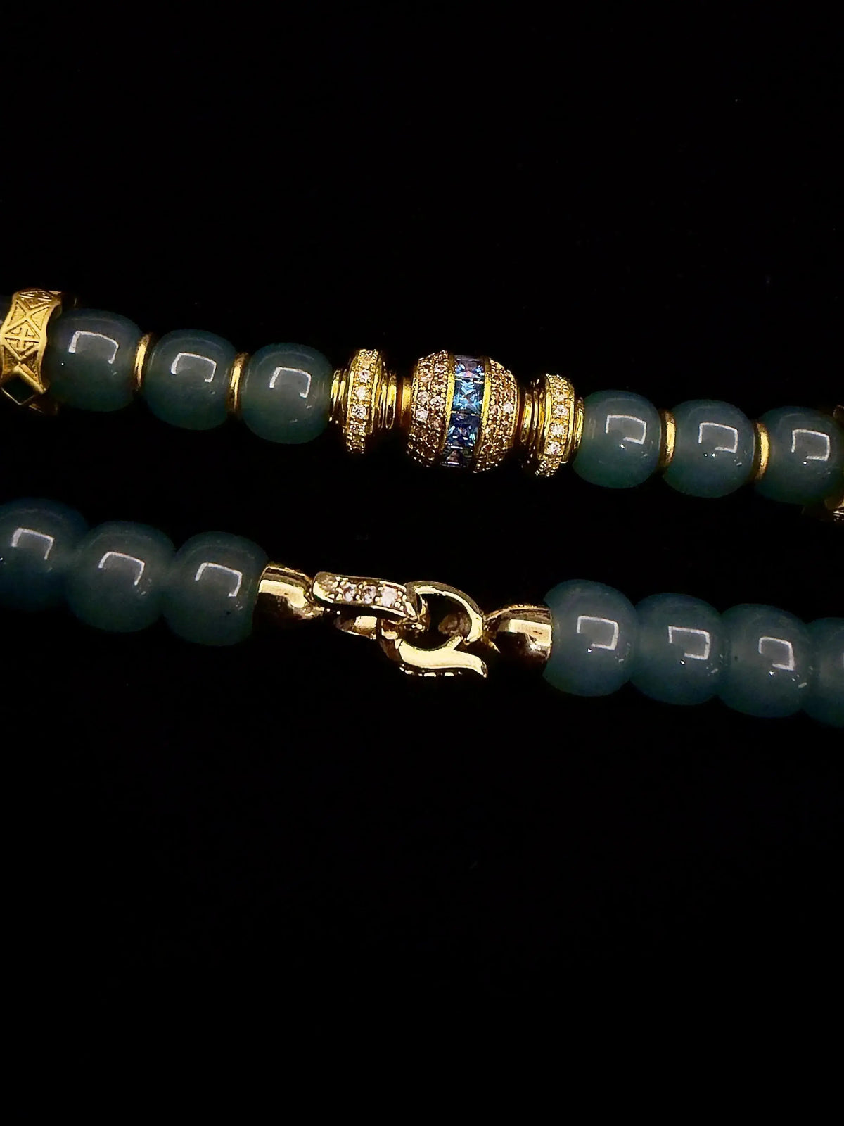 Natural Blue Jade Bracelet with Blue Zircon & 18K Gold-Plated Accents