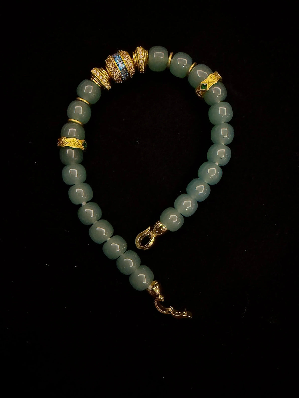 Natural Blue Jade Bracelet with Blue Zircon & 18K Gold-Plated Accents