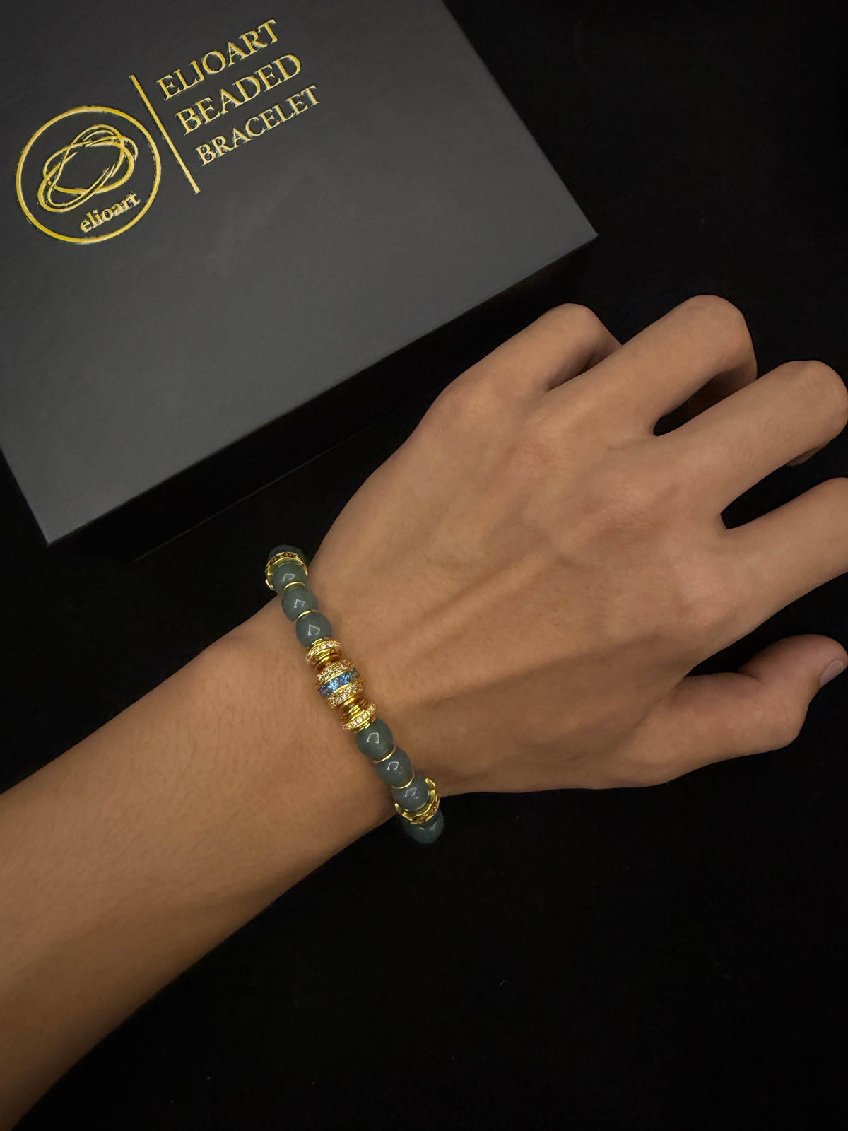 Natural Blue Jade 18K Gold-Plated Diamond-Inlaid Bracelet