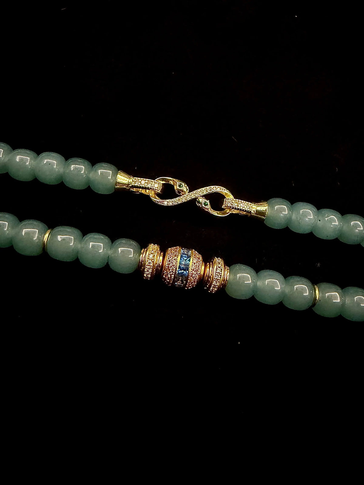 Natural Blue Jade 18K Gold-Plated Horseshoe Clasp Long Bracelet