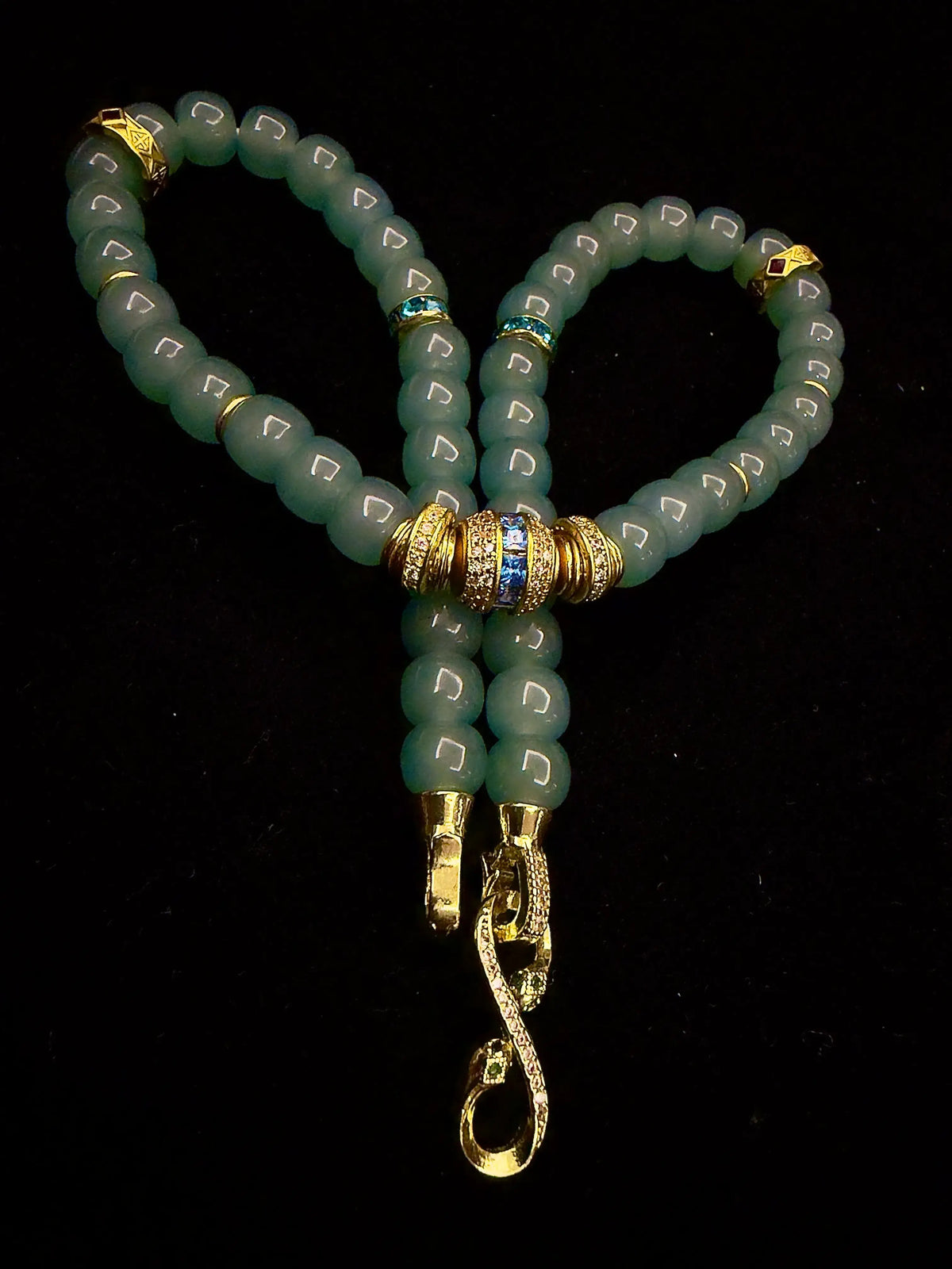 Natural Blue Jade 18K Gold-Plated Horseshoe Clasp Long Bracelet