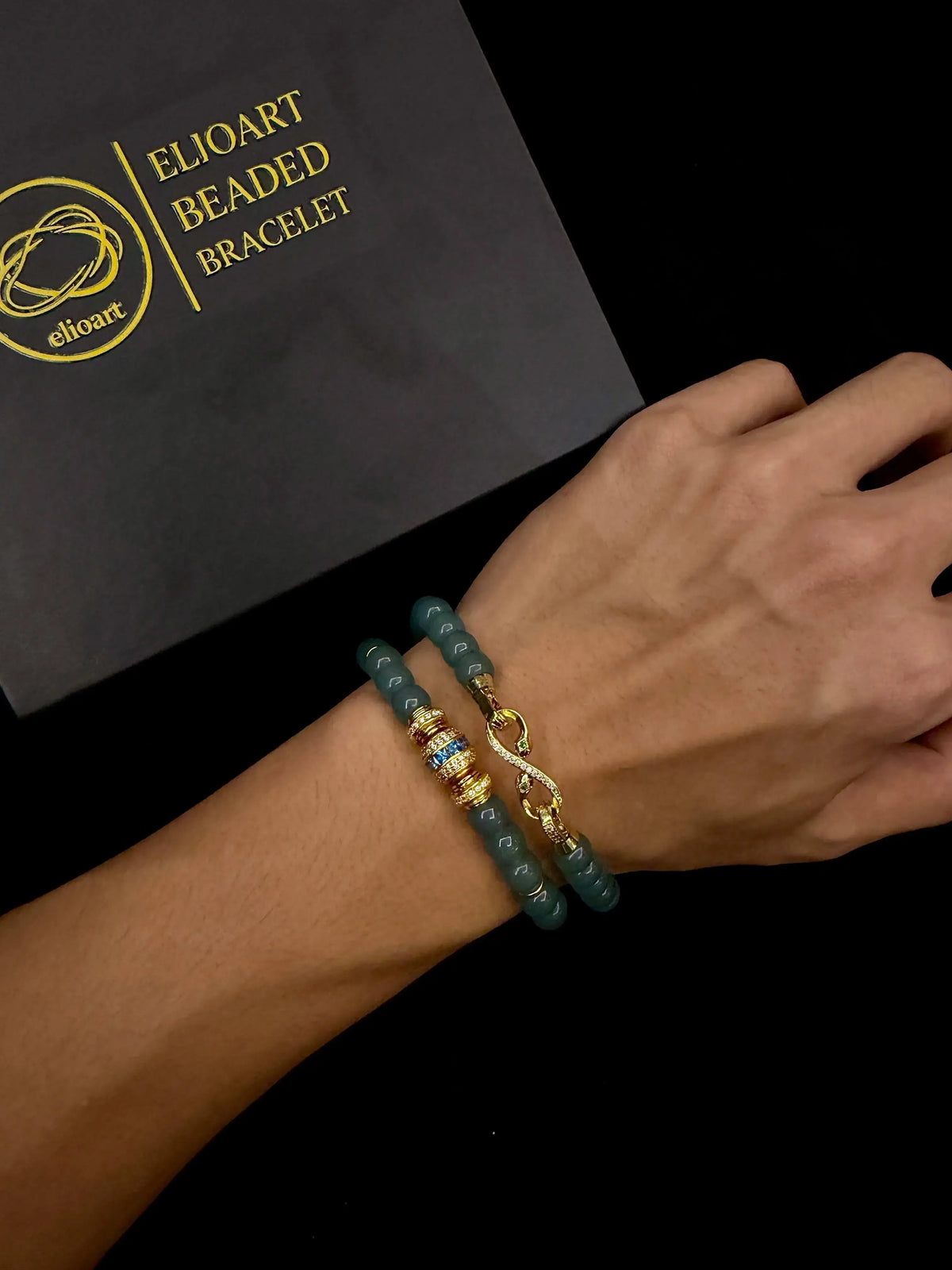 Natural Blue Jade 18K Gold-Plated Horseshoe Clasp Long Bracelet