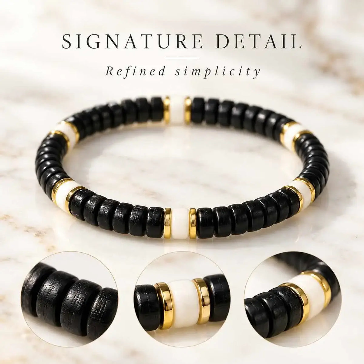 Flat-Cut Coconut Shell and White Bodhi Bracelet