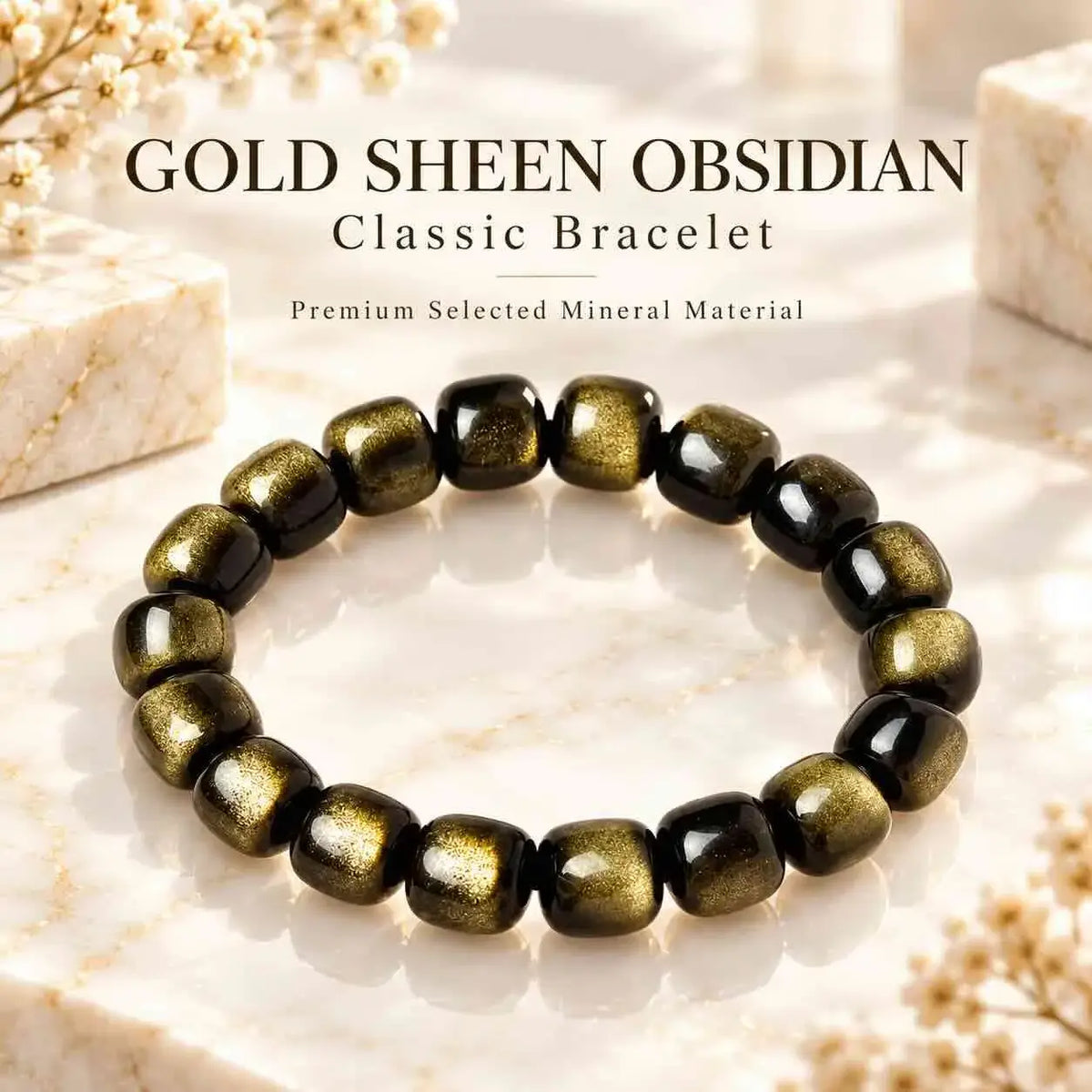 Gold Sheen Obsidian Old-Style Bead Bracelet