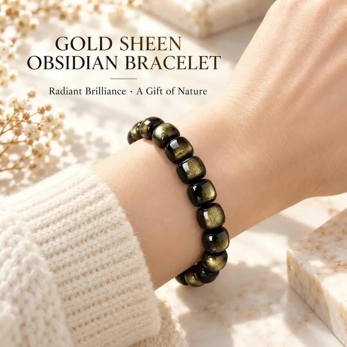 Gold Sheen Obsidian Old-Style Bead Bracelet