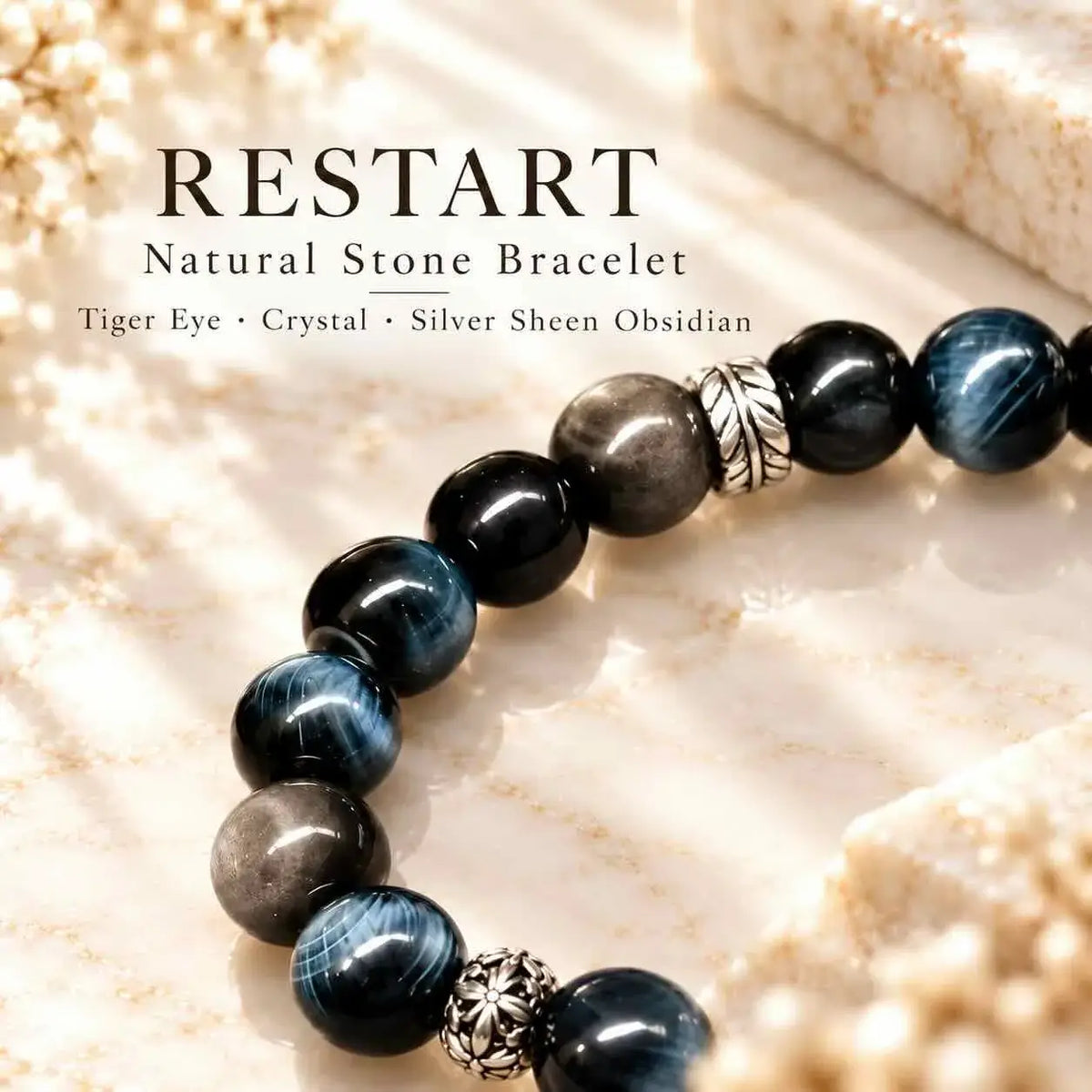 Tiger Eye, Crystal & Silver Sheen Obsidian Bracelet