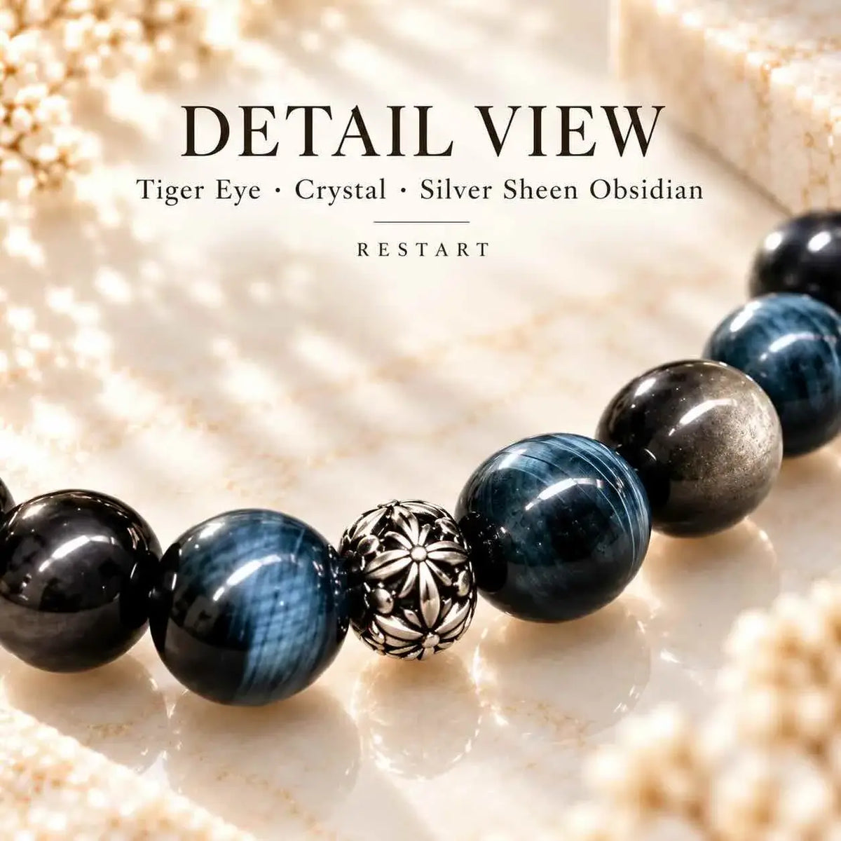Tiger Eye, Crystal & Silver Sheen Obsidian Bracelet