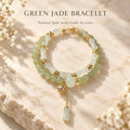 Green and White Jade Bracelet with Gold-Tone Accents