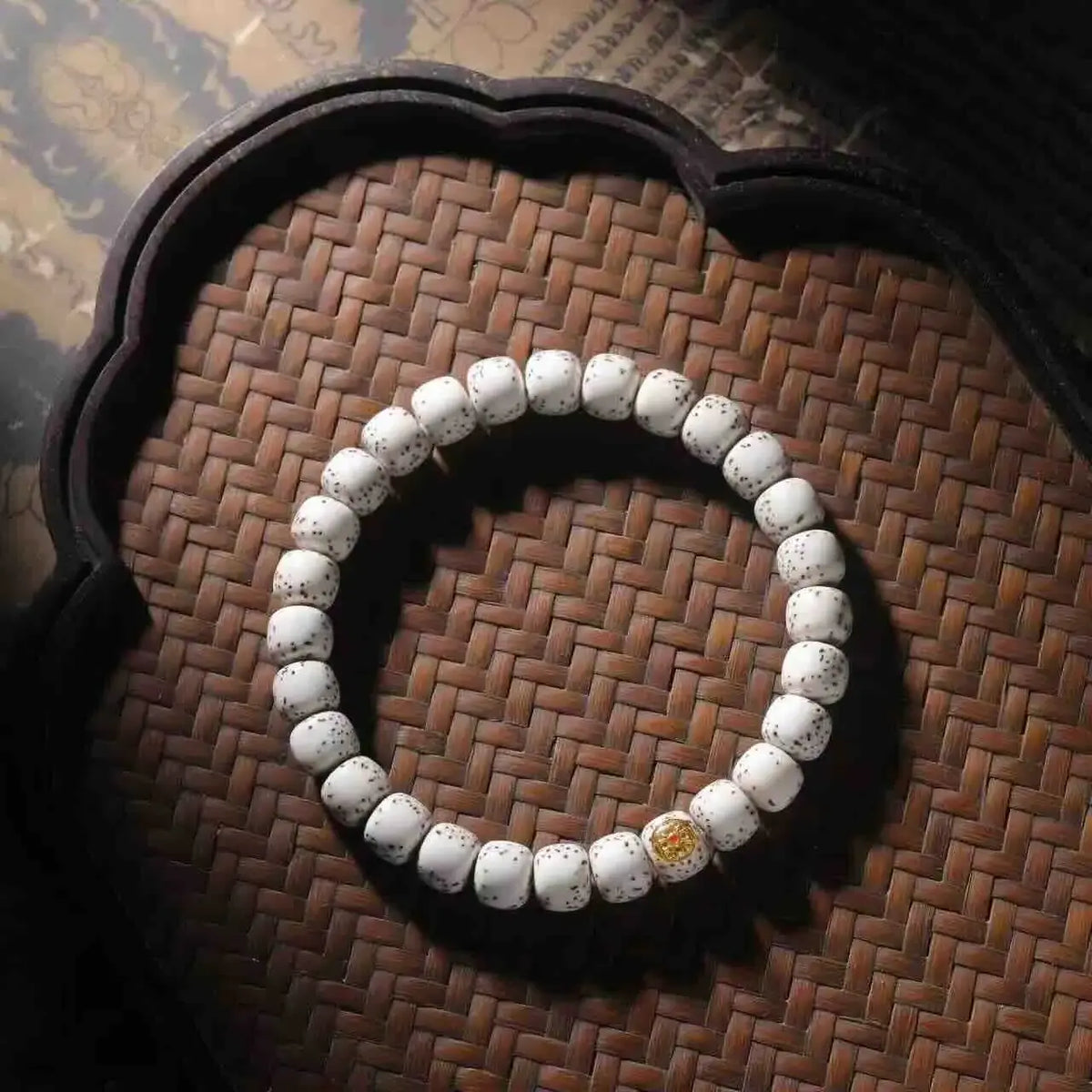 Star and Moon Bodhi Seed Bracelet with Gold-Tone Accent