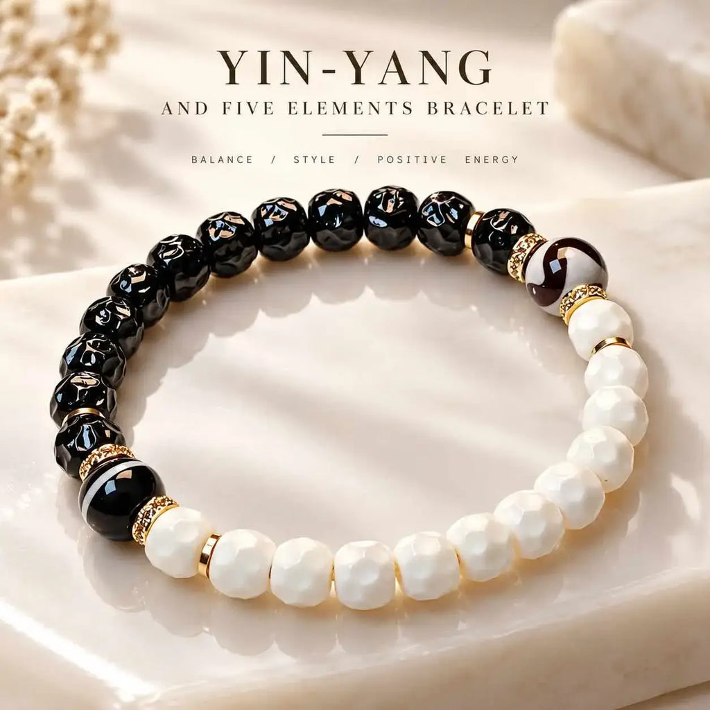 Yin Yang Coconut Shell and White Bodhi Bracelet