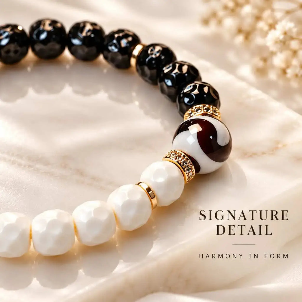 Yin Yang Coconut Shell and White Bodhi Bracelet