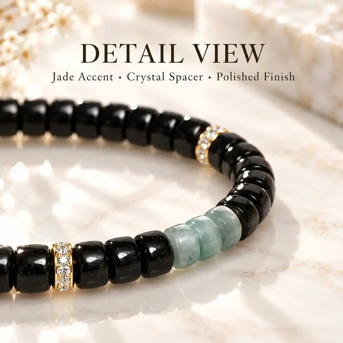 Coconut Shell Bracelet with Mottled Jade Accents