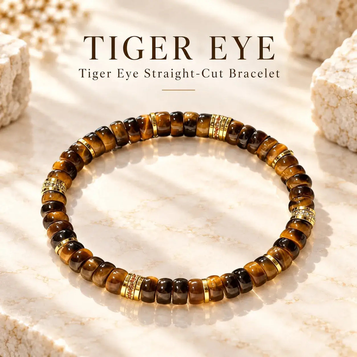 Handmade Straight-Cut Natural Tiger Eye Bracelet