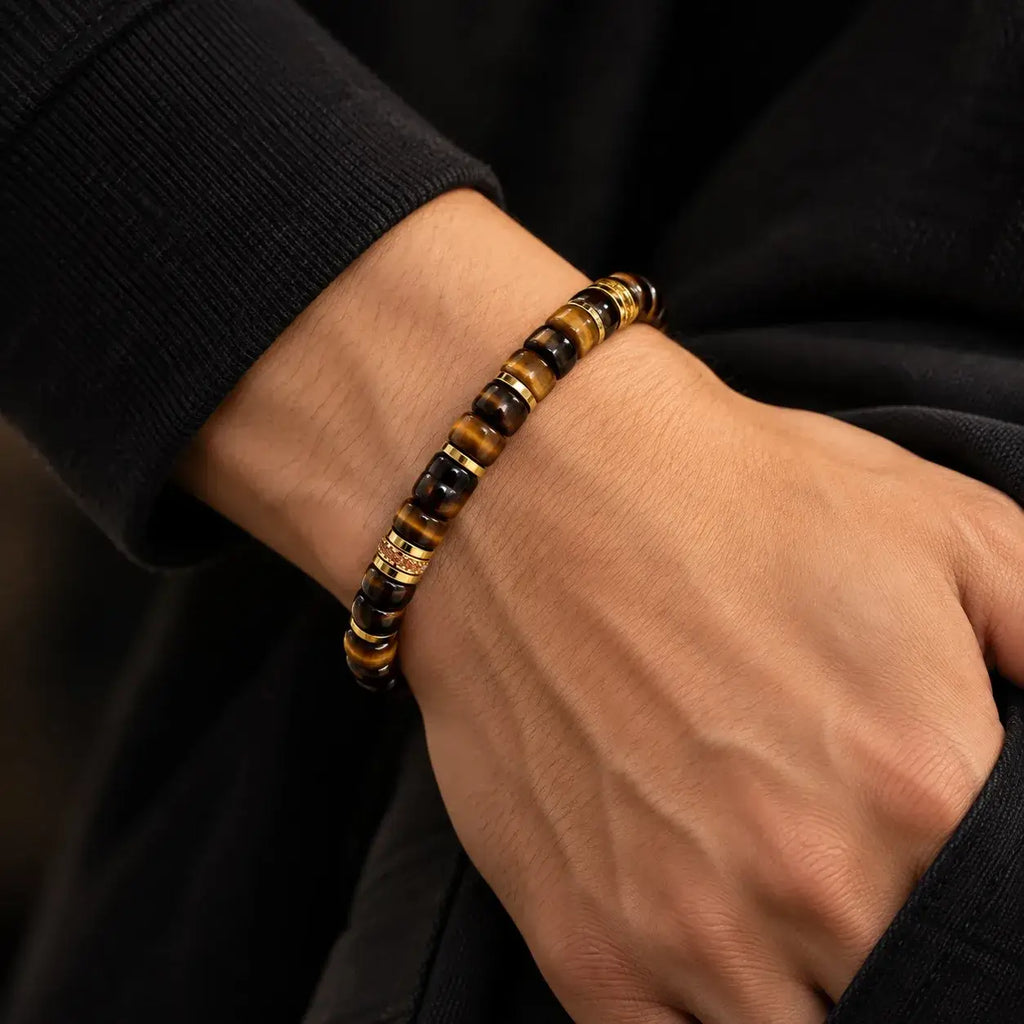 Handmade Straight-Cut Natural Tiger Eye Bracelet