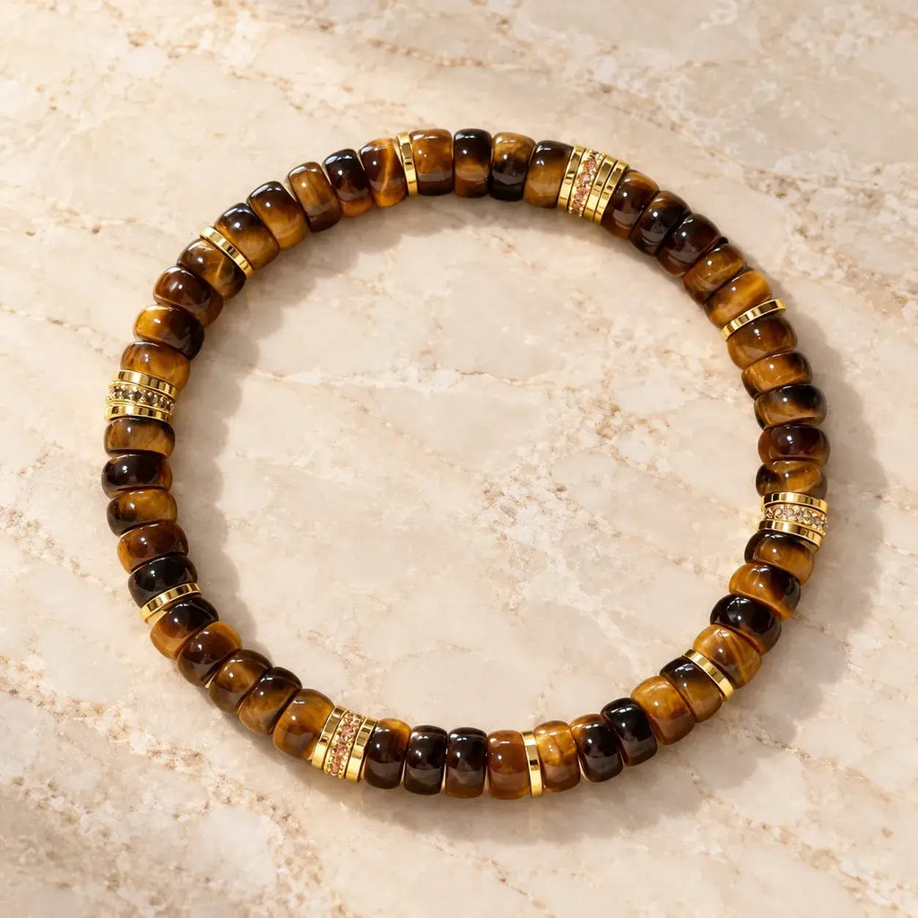 Handmade Straight-Cut Natural Tiger Eye Bracelet