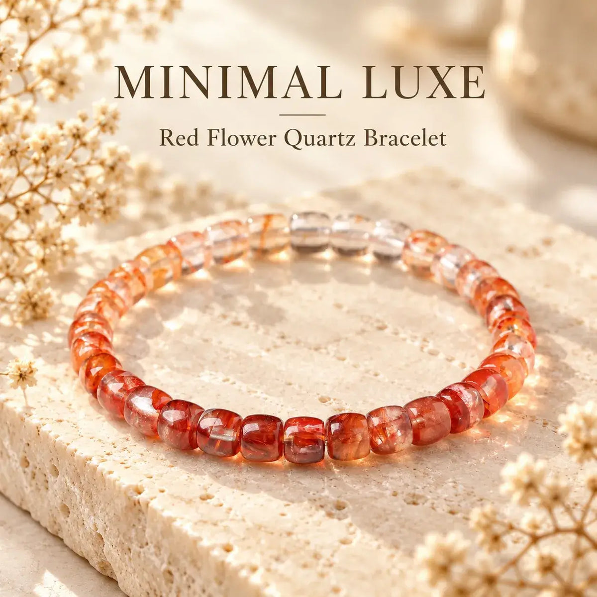 Handmade Flat-Cut Red Flower Quartz Bracelet