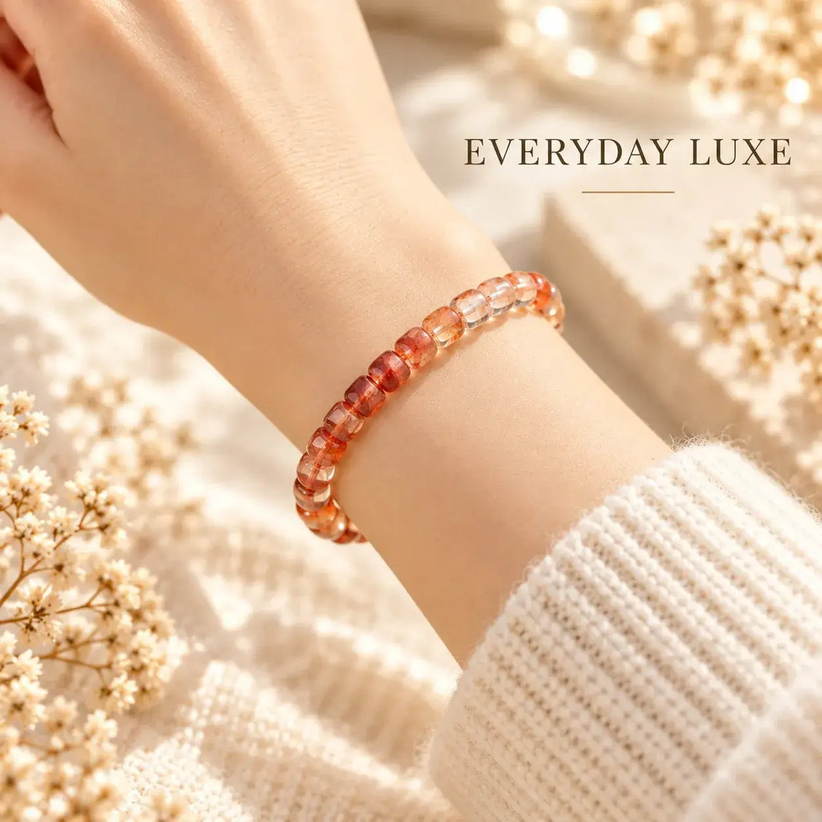 Handmade Flat-Cut Red Flower Quartz Bracelet