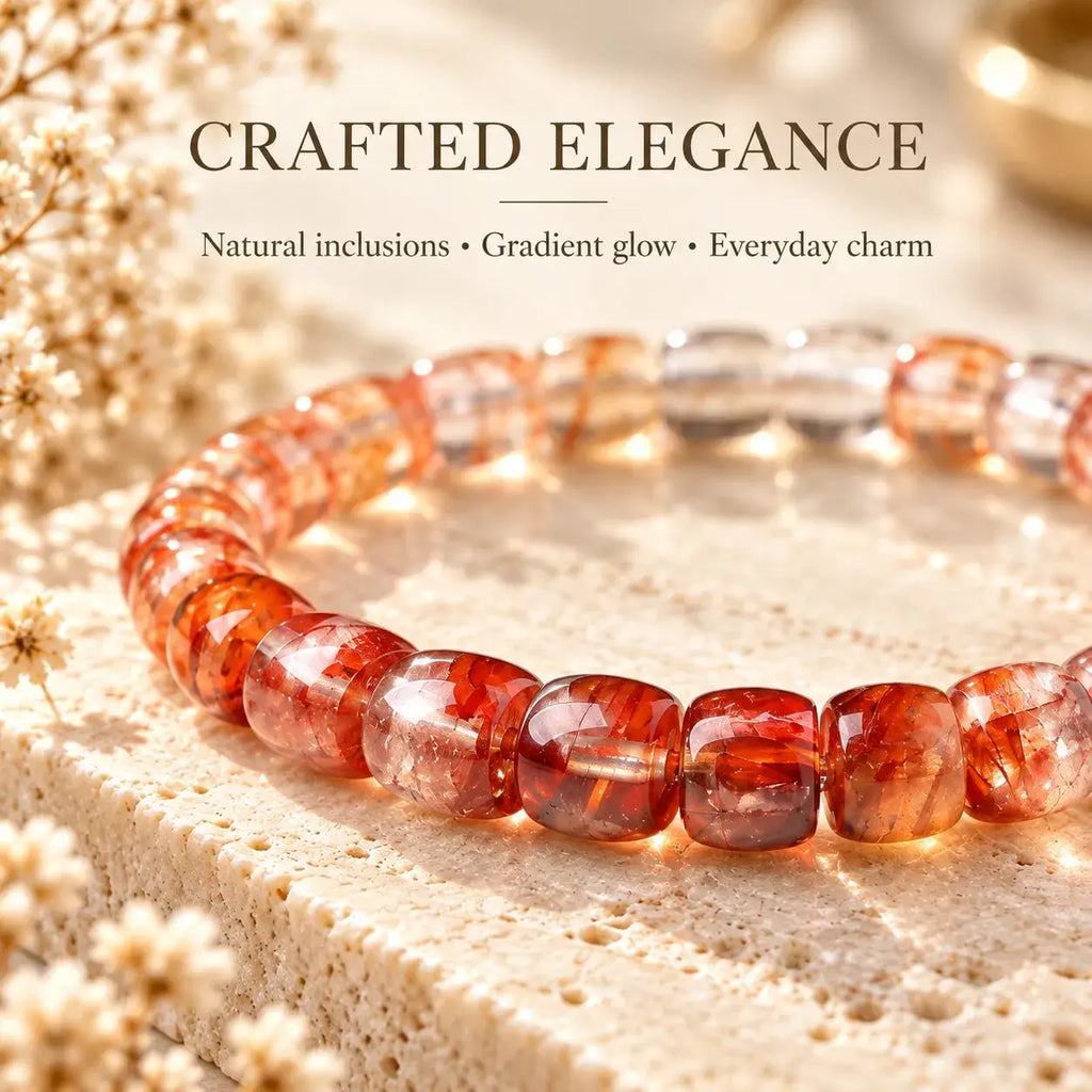 Handmade Flat-Cut Red Flower Quartz Bracelet