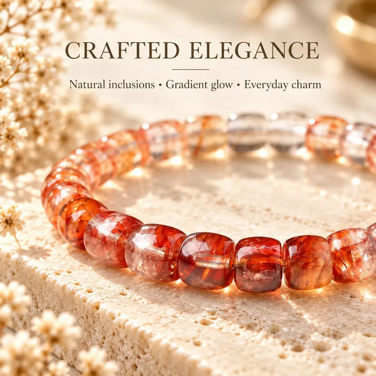 Handmade Flat-Cut Red Flower Quartz Bracelet