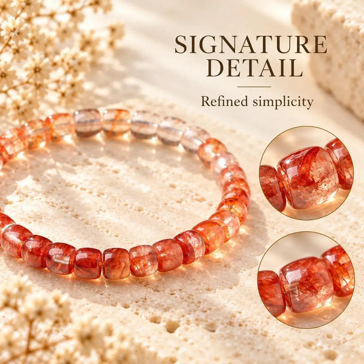 Handmade Flat-Cut Red Flower Quartz Bracelet