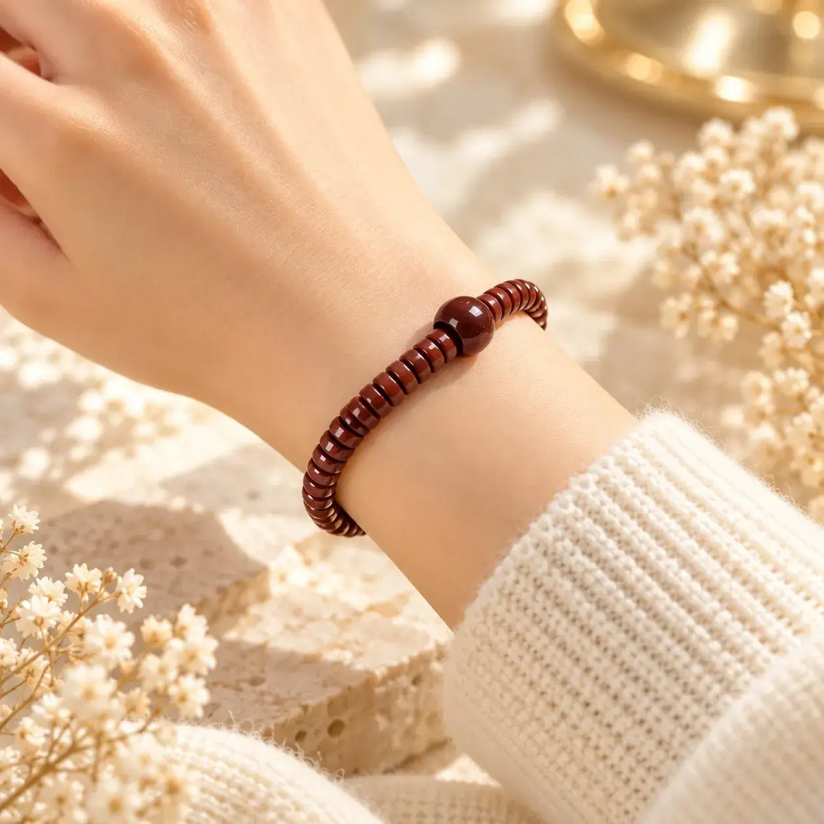 Handmade Solid Zijinshu Flat-Cut Seed Bracelet