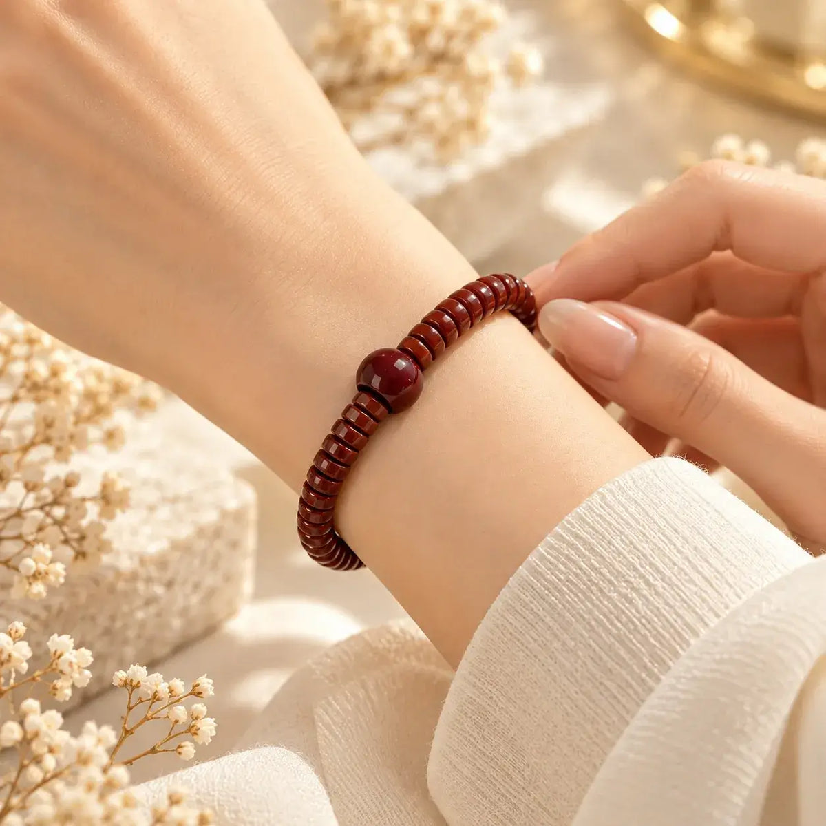 Handmade Solid Zijinshu Flat-Cut Seed Bracelet
