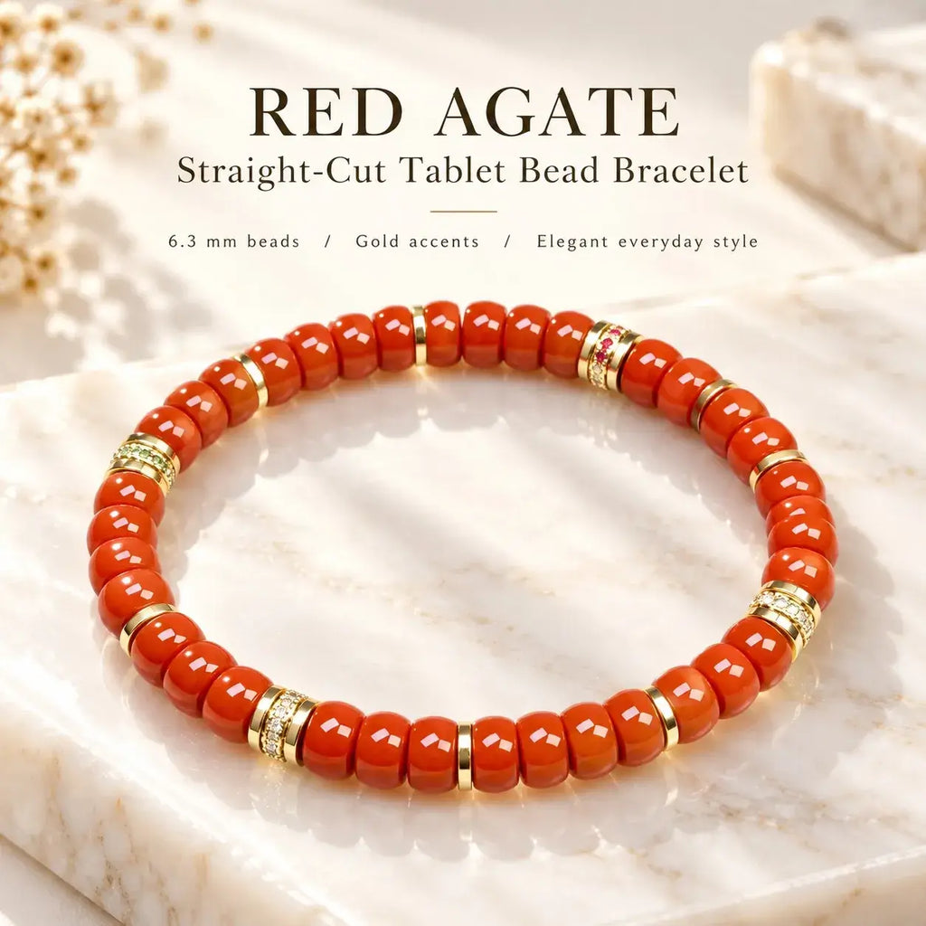 Handmade Straight-Cut Natural Red Agate Bracelet