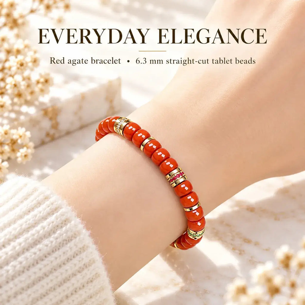 Handmade Straight-Cut Natural Red Agate Bracelet
