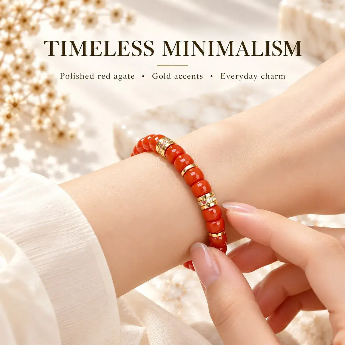 Handmade Straight-Cut Natural Red Agate Bracelet