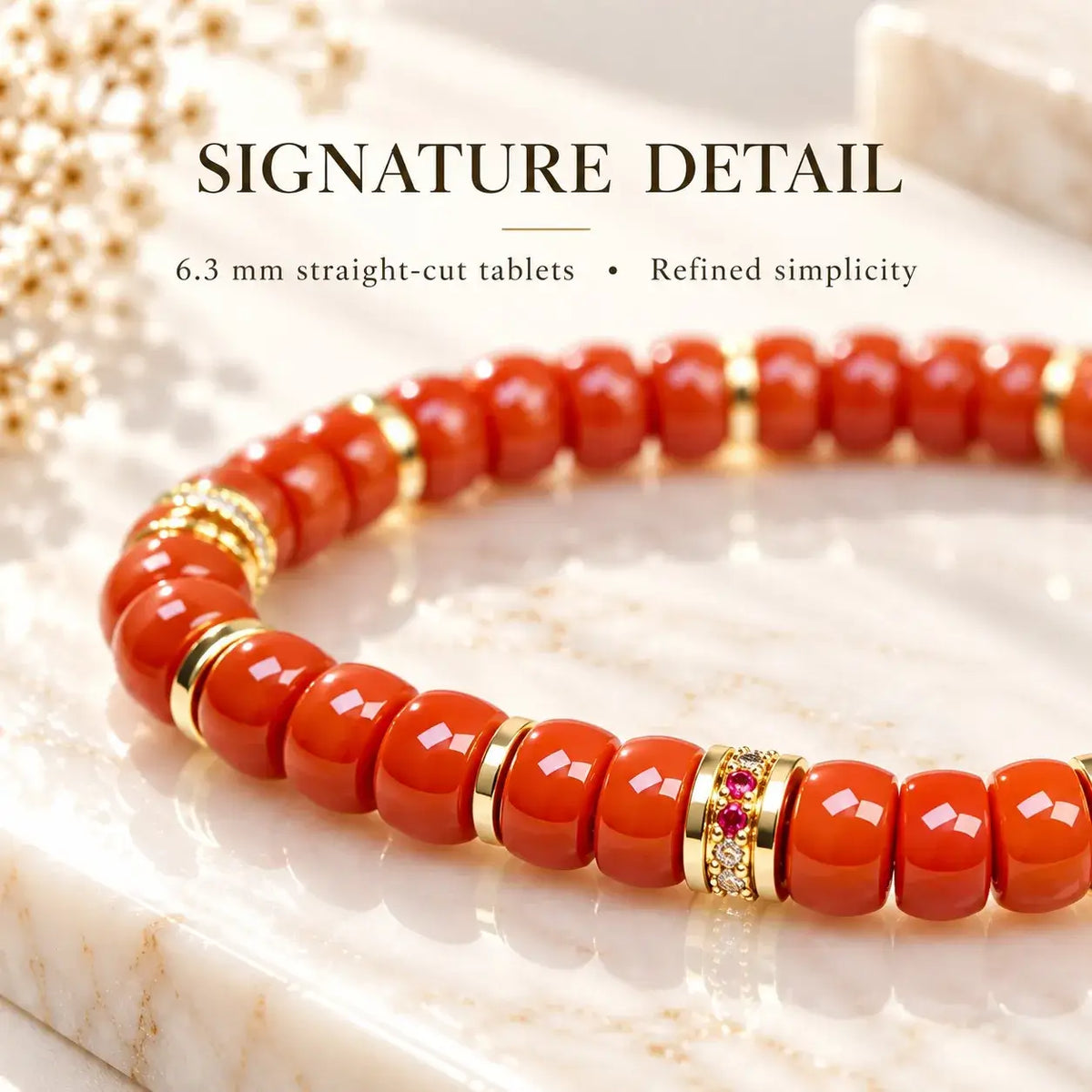 Handmade Straight-Cut Natural Red Agate Bracelet