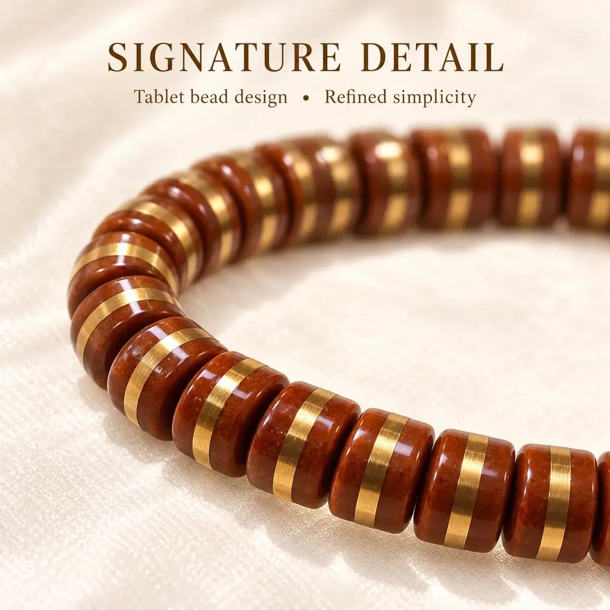 Handmade Flat-Cut Zijinshu Seed Bracelet with Gold-Tone Bands