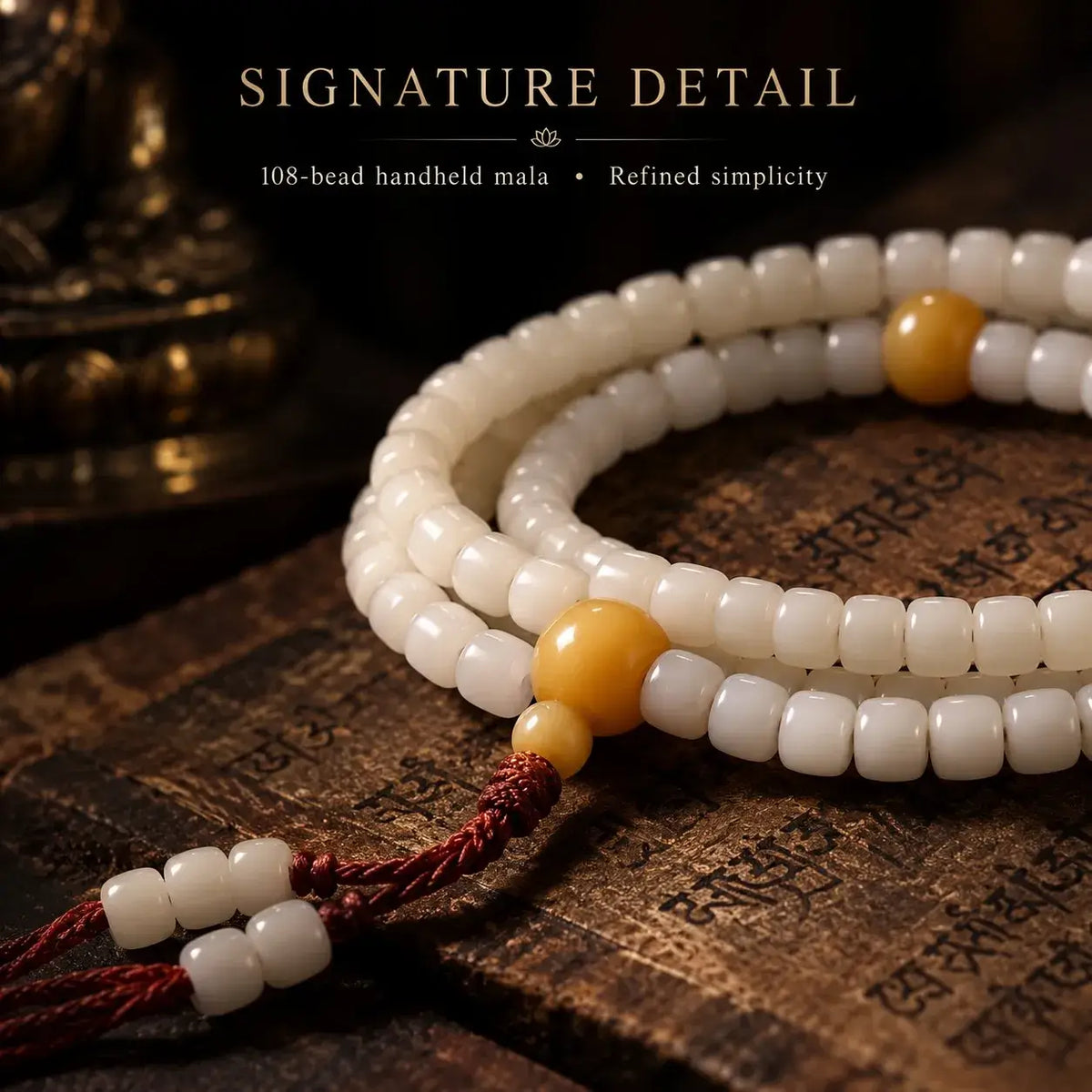 Handmade 108 White Jade Bodhi Handheld Beads with Myanmar Yinpi Seed