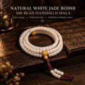 Handmade 108 White Jade Bodhi Handheld Beads with Myanmar Yinpi Seed
