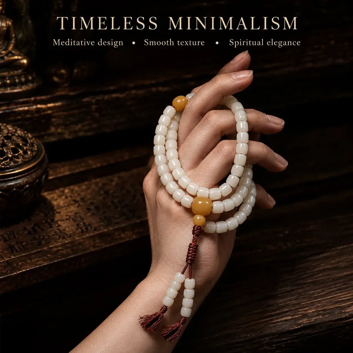 Handmade 108 White Jade Bodhi Handheld Beads with Myanmar Yinpi Seed