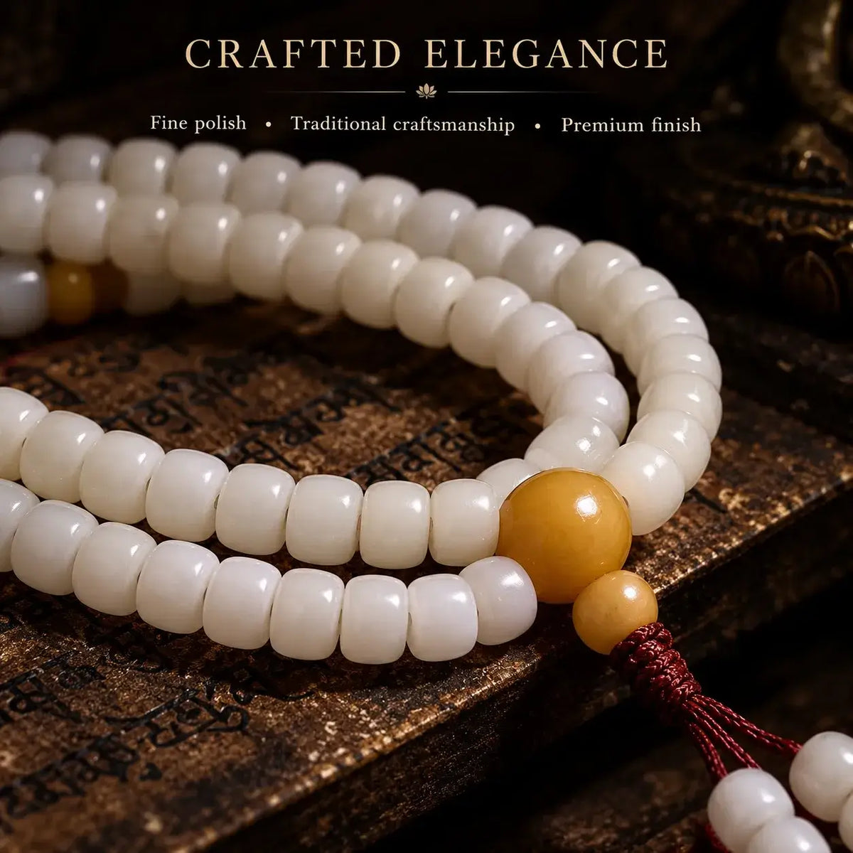 Handmade 108 White Jade Bodhi Handheld Beads with Myanmar Yinpi Seed