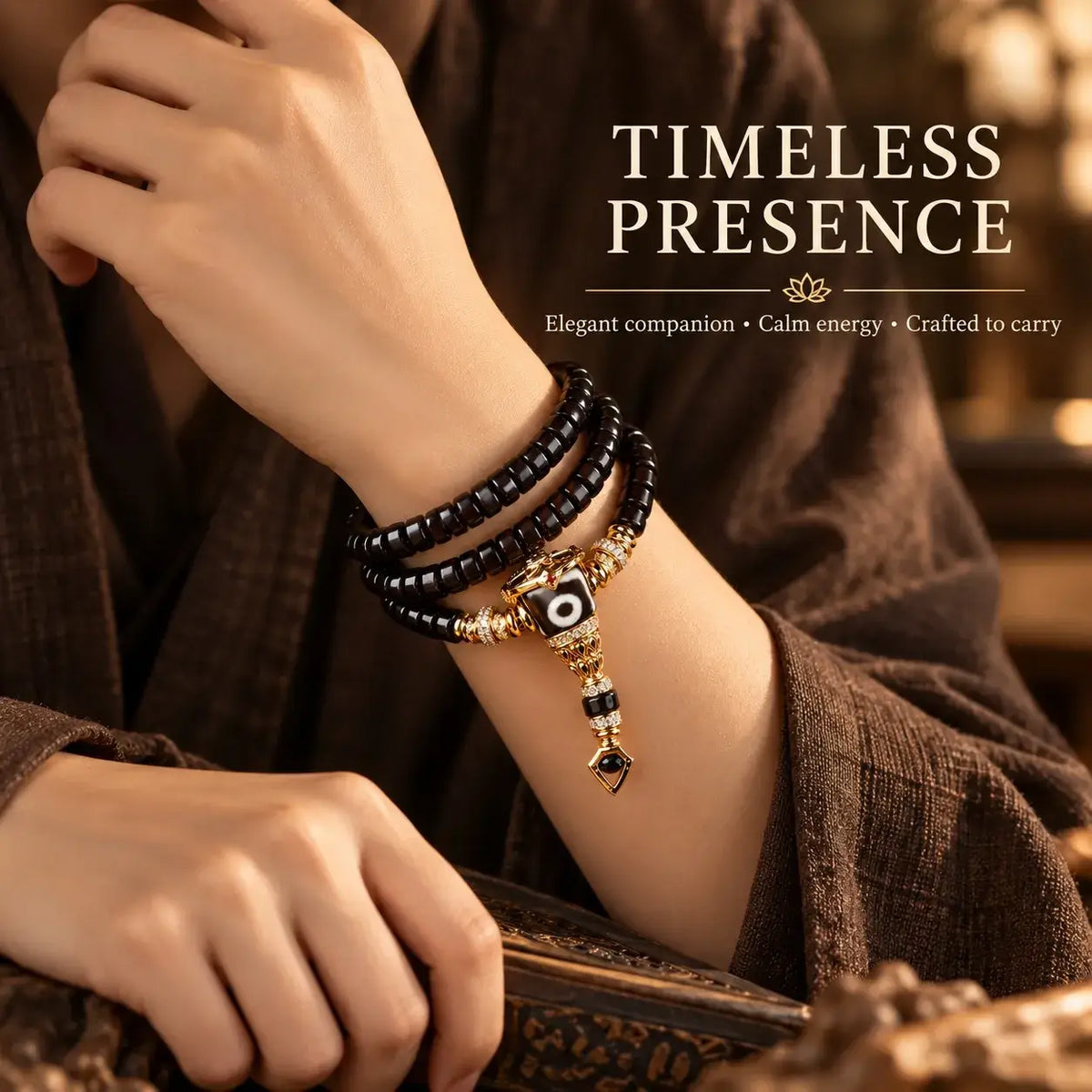 108 Flat-Cut Coconut Shell Handheld Beads with Dzi-Style Connector