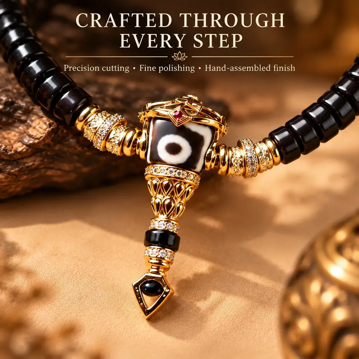 108 Flat-Cut Coconut Shell Handheld Beads with Dzi-Style Connector