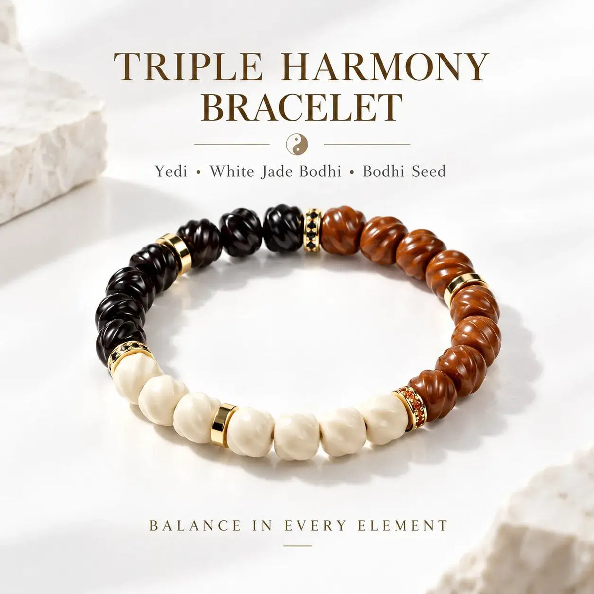 Triple Harmony Formless Bracelet in Coconut Shell and Bodhi Seeds