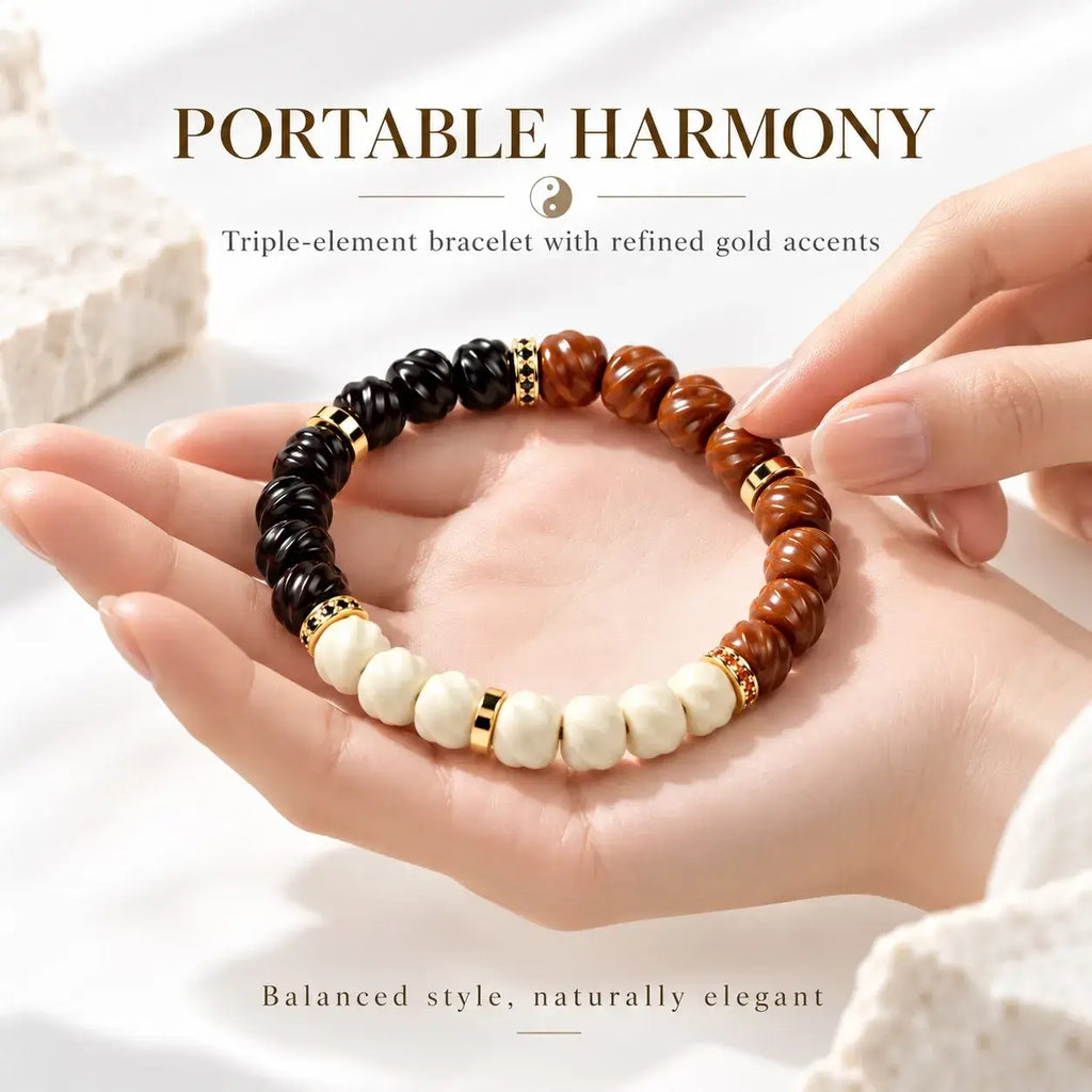 Triple Harmony Formless Bracelet in Coconut Shell and Bodhi Seeds