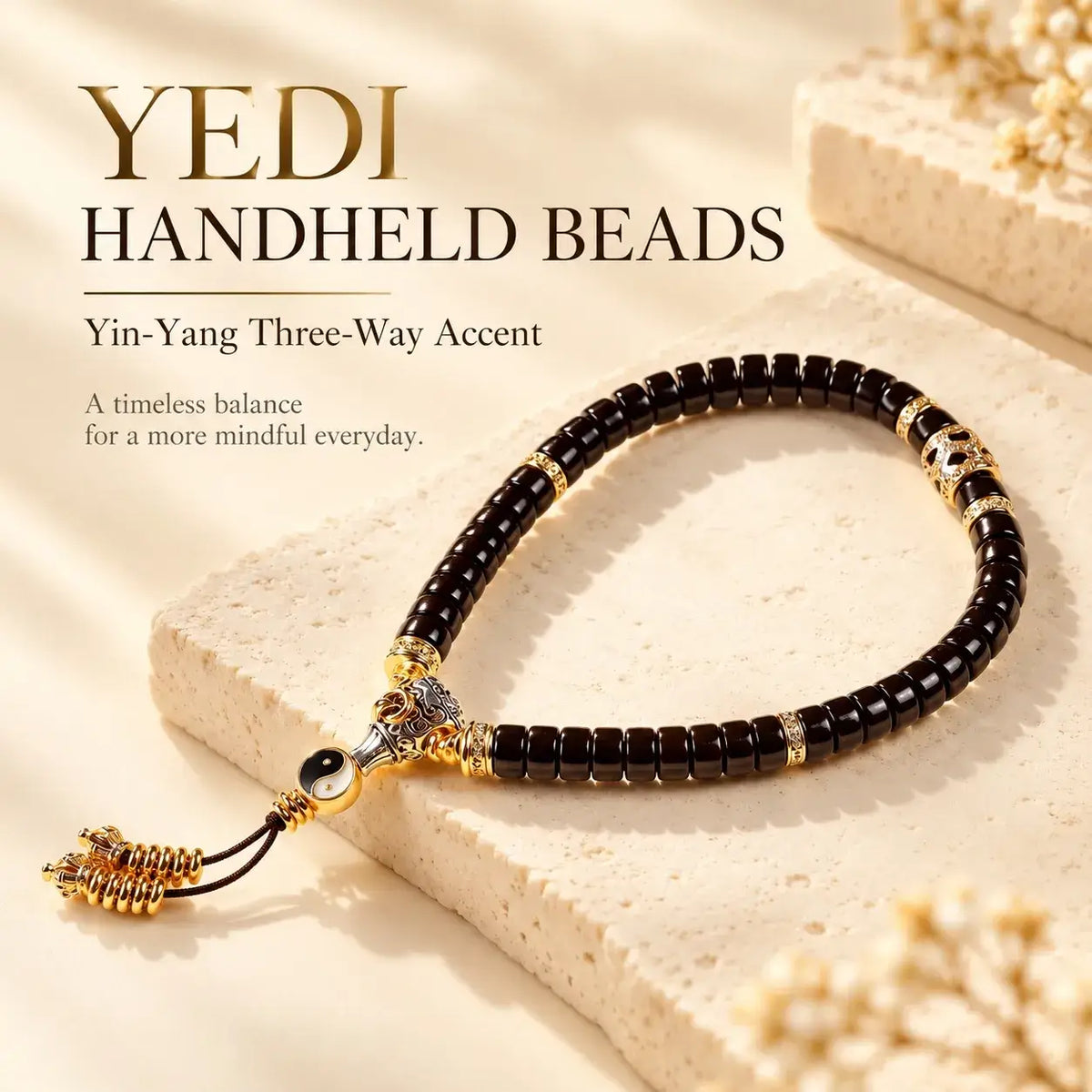 Flat-Cut Coconut Shell Yin-Yang Handheld Beads