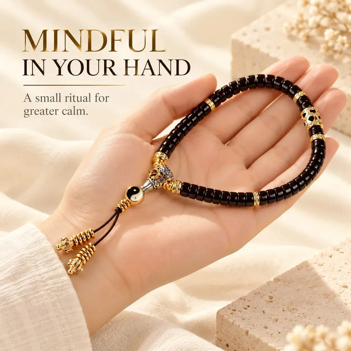 Flat-Cut Coconut Shell Yin-Yang Handheld Beads