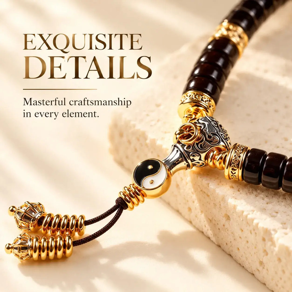 Flat-Cut Coconut Shell Yin-Yang Handheld Beads