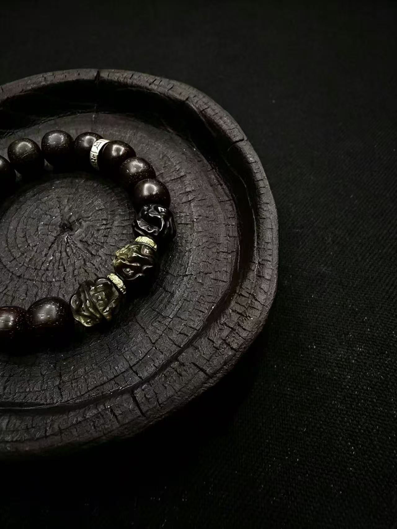 天然小叶紫檀金耀石手串