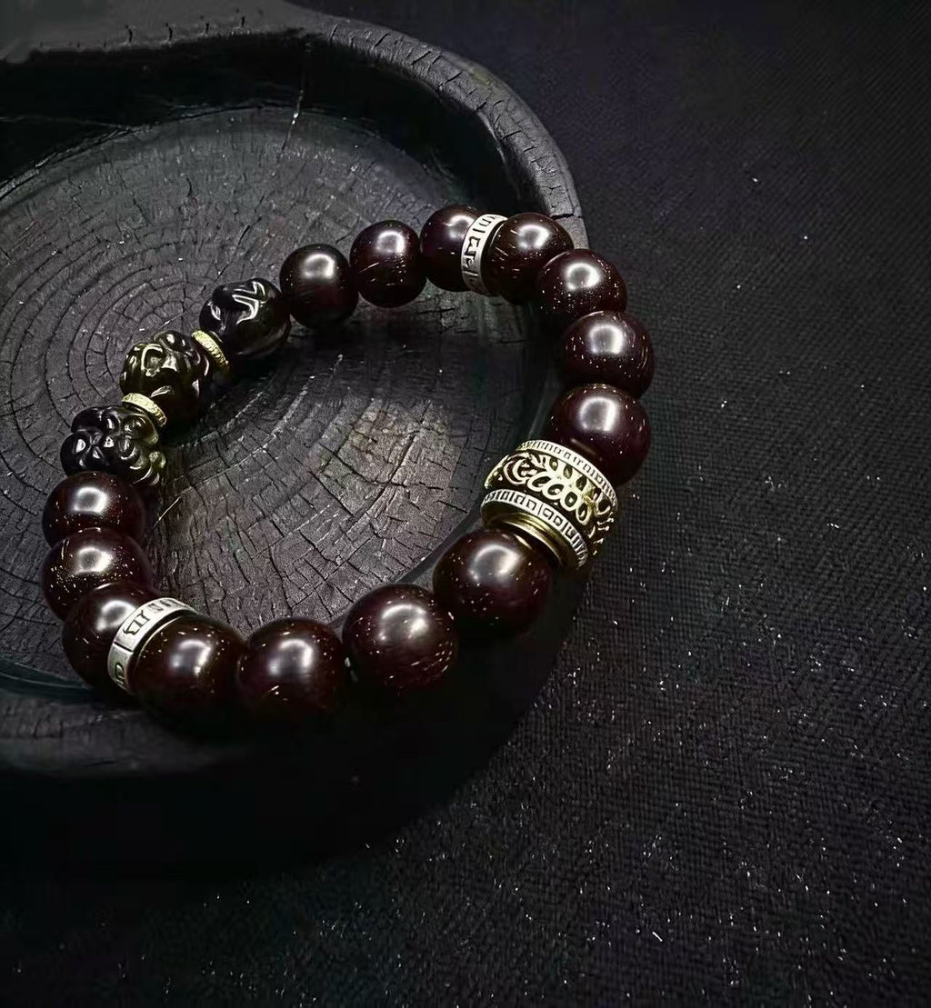 天然小叶紫檀金耀石手串