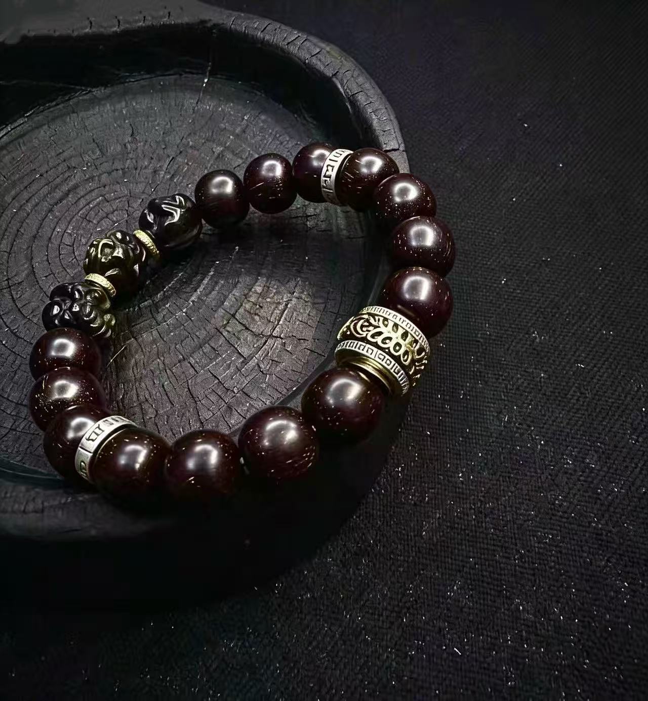 天然小叶紫檀金耀石手串