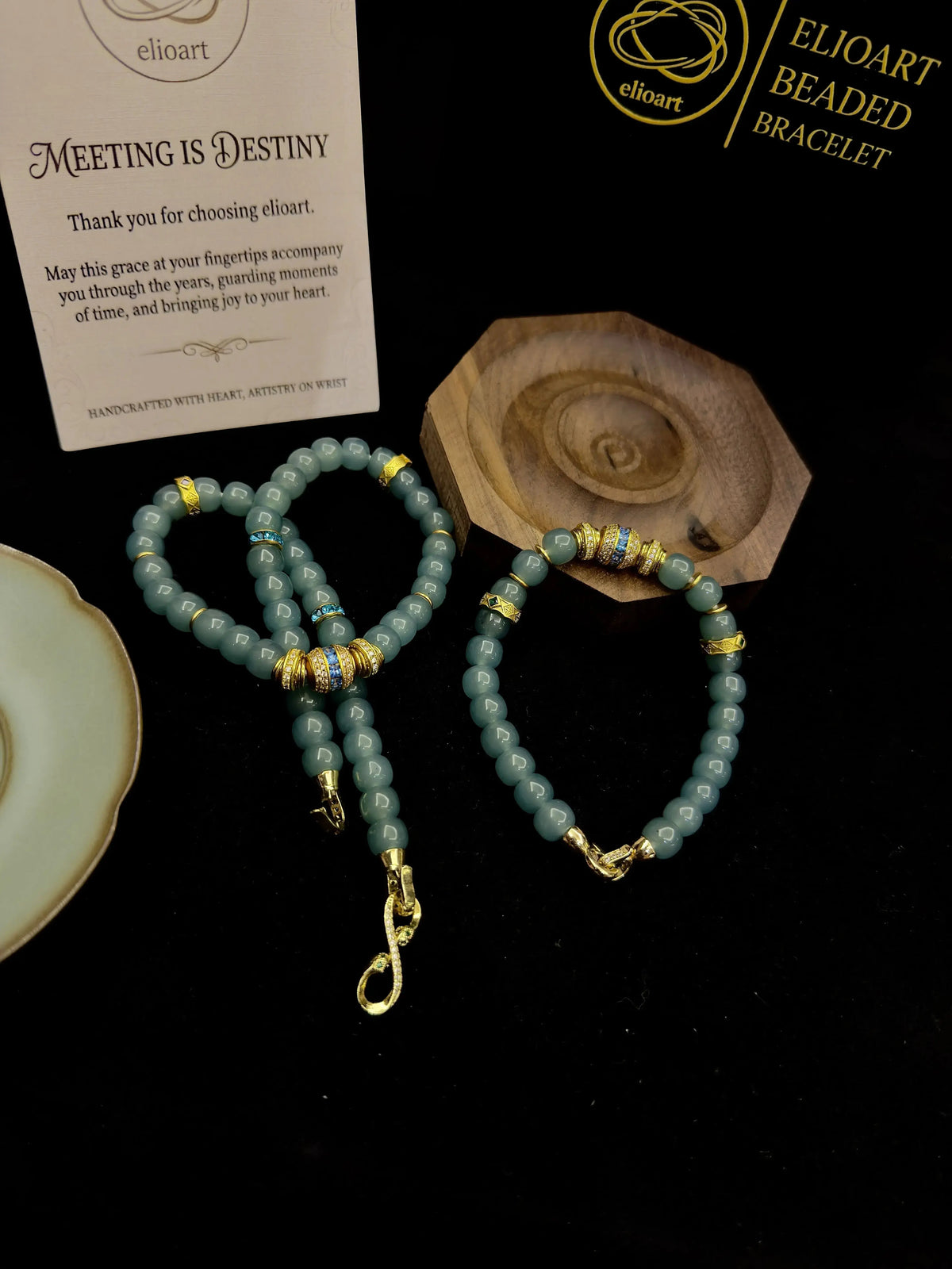Natural Blue Jade 18K Gold-Plated Horseshoe Clasp Long Bracelet