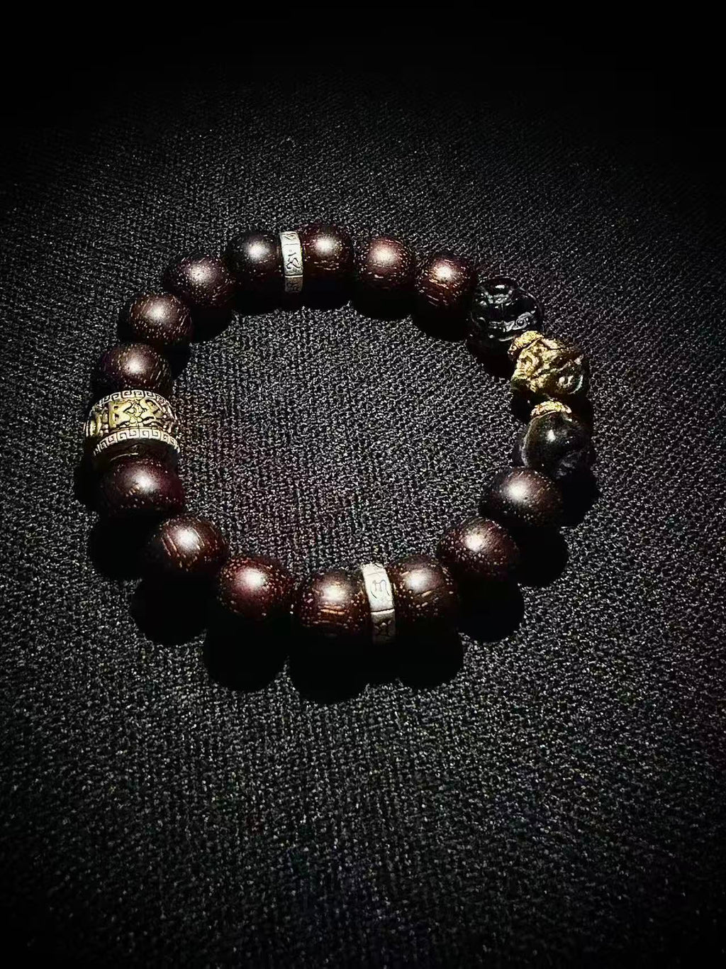 天然小叶紫檀金耀石手串