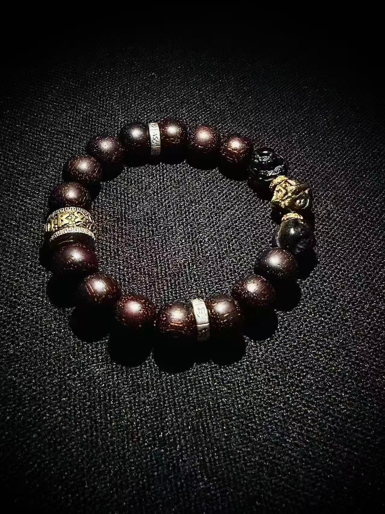 天然小叶紫檀金耀石手串