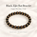 Natural black Zijinshu copper-line bracelet with 8 mm dark seed beads and warm metallic bands